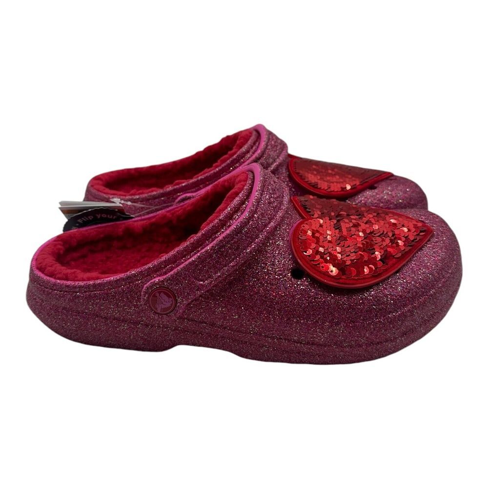 CROCS Classic Lined Pink Glitter Heart Clog Valentine's Day Sequin Womens Size 8 - Picture 2 of 9